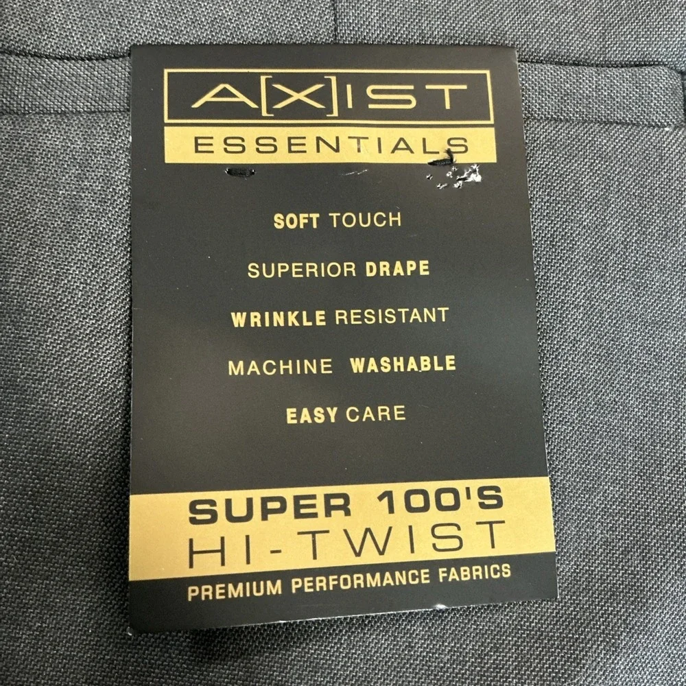 Axist Essentials, Super 100's Hi-Twist Pleated Cuffed Gray Dress Pants 38/29 NWT